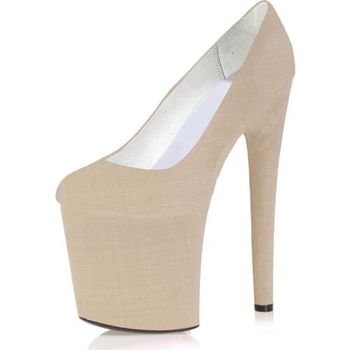 Mclubgirl 20cm Hate Sky High Womens Shoes Solid Color Large Size High Heels Platform Apricot Sexy Nightclub Single Shoes LYP