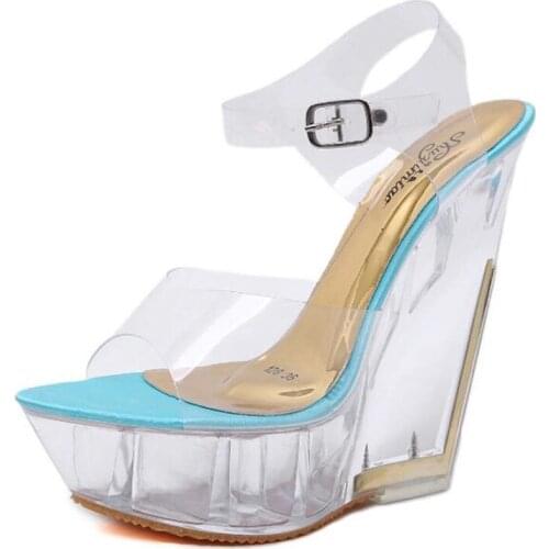 Sandalias Mujer 2020 Womens Ladies party Pumps Transparent PVC 14CM Wedges High Heels Open Toed waterproof platform women shoes