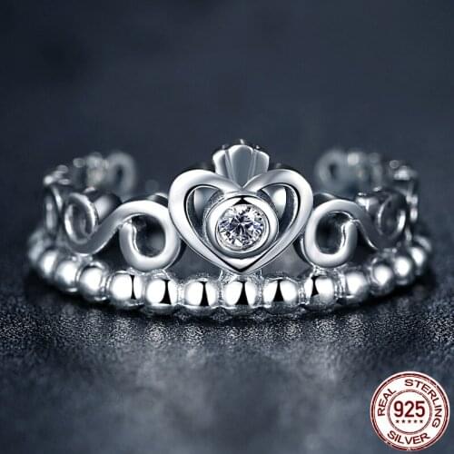 Pure 925 Sterling Silver My Princess Queen Crown Engagement Ring with Clear CZ Authentic Sterling Silver ring women Jewelry 7110