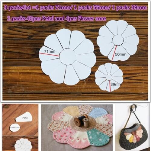 3packs/lot 120pcs handwork DIY Flower Shape Paper Patchwork Quilting Templates Paper Piecing for Sewing Craft 71/56/39mm