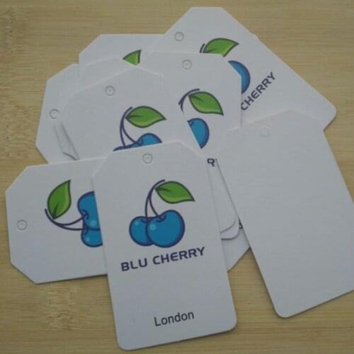 3000pcs , 4.5 * 7.5 cm Custom Grade A 400GSM White coated paper price tags dress print swing tag