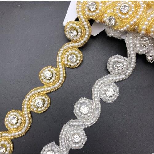 4.5meters DIY Pearl Rhinestone Trim Crystal Chain Beaded Applique Sew/Iron on hox fix Bridal Dress