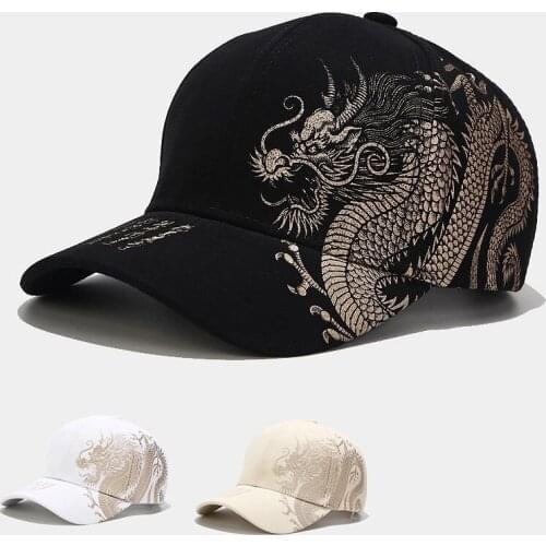 Unisex Baseball Cap Black Adjustable Chinese Style Cap Dragon Print Casual Snapback Bone Hip Hop Hat Outing Wild Casual Sun Hat