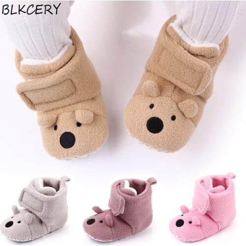 Fashion Brand Newborn Baby Shoes Cartoon Bear Baby Girl Booties Anti-Slip Slippers Winter Warm First Walkers for 1 Year Old Boys