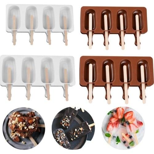 Homemade Food Grade Silicone Ice Cream Molds 2 Size Ice lolly Moulds Freezer Ice cream bar Molds Maker With Popsicle Sticks