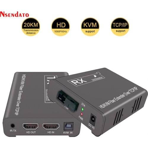 HD USB KVM Optical Extender 20KM TCP/IP Extender over SC FC Fiber cable USB 2.0 KVM sharing keyboard mouse Switch For 1080P IR