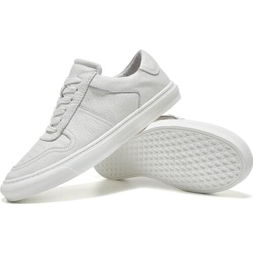 New Men Genuine Leather Shoes Fashion Solid Color Men Vulcanized Shoes 38-45 Lace-up Casual White Boys Shoes Men Sneakers