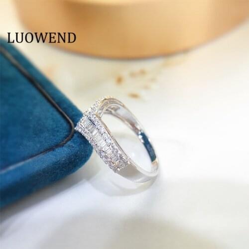 LUOWEND 18K White Gold Rings Women Wedding Band 0.50 CT V Shape Design anillos mujer Luxury Real Natural Diamond Ring for Women