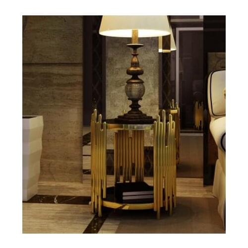 Minimalist light luxury gold stainless steel corner sofa several layers of modern minimalist tempered glass side table small cof