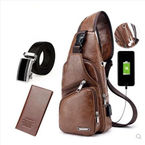 2019 High Quality New Men Genuine Leather Skin Messenger Shoulder Cross Body Bag Vintage Travel Male Man Sling Chest Day Pack