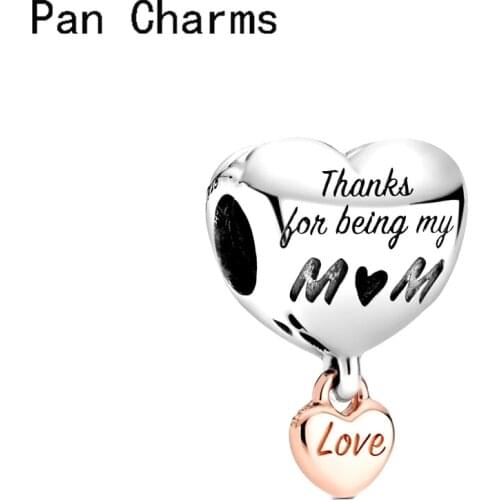 925 Silver Color Thanks for Being My Mum Heart Charms Fit Original Pandora Bracelet Necklace DIY Jewelry Making