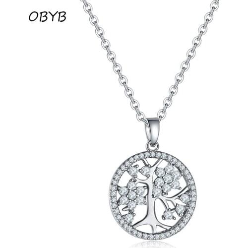 New Fashion Tree of Life Crystal Round Small Pendant Necklace Silver Jewelry Collier Elegant Women Jewelry Gifts Dropshipping