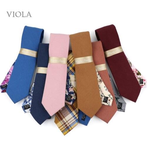 Luxury Gift Double Side Floral Solid 7cm Necktie 100% Cotton Navy Brown Red Men Suit Party Daily Tie Shirt Accessory Top Quality