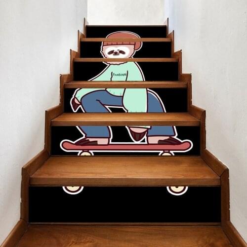 Self Adhesive Renew Home Decor Skate Bear Cute Stair Sticker Print Art Waterproof Paper Mural Wardrobe Renovation Decal Picture