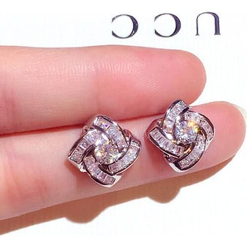 Korean Fashion Design Geometric Staggered Women Earrings Super Shining Bling CZ Stud Earring Feminia Brincos Jewelry Pendant