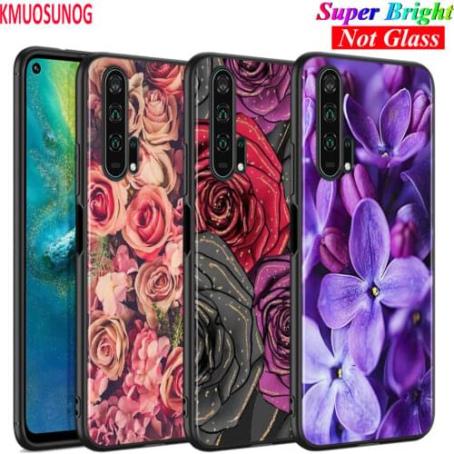 Black Silicone Cover Rose Peony flower for Huawei Honor 10i 9X 8X 20 10 9 Lite 8 8A 7A 7C Pro Lite Phone Case
