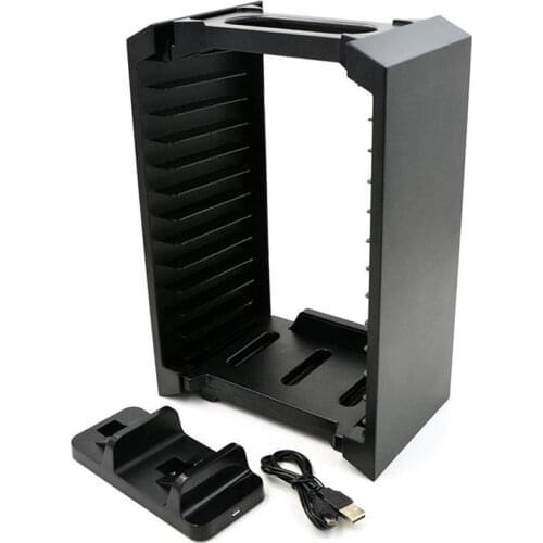 For PS4 Disk Storage Tower Disk Vertical Stand Handle Charger Dual Controller Charging Dock Station For PlayStation 4 PRO Slim