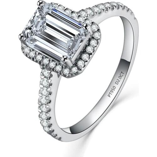 Vintage Emerald Cut 2CT Fine Diamond Wedding Ring For Girl Solid Platinum PT950 Women Wedding Engagement Gift Lasting Forever