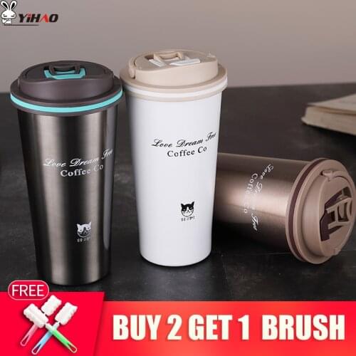 YIHAO 500ML Thermos Mug Coffee Cup with Lid Thermos cup Seal Stainless Steel vacuum flasks Thermos mug for Car Water Bottles
