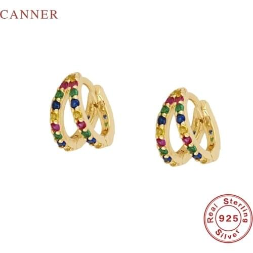CANNER Double Color Diamond Earrings Hoops 925 Sterling Silver Earrings For Women Fashionable Silver Jewelry Earring Pendientes