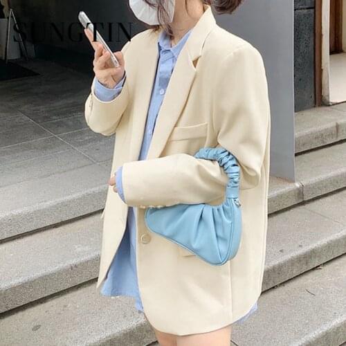 Sungtin Office Lady Casual Blazer Jackets Women Loose 2021 Blazer Suit Coat Solid Vintage Elegant Outwear 2 Colors Chic Korean