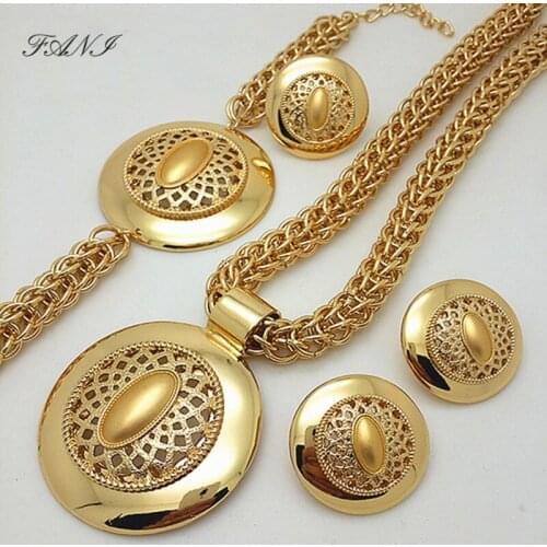 Fani Dubai Gold Color Woman Jewelry Set Wholesale Nigerian woman Wedding Accessories Jewelry Set statement Bridal Jewelry Set