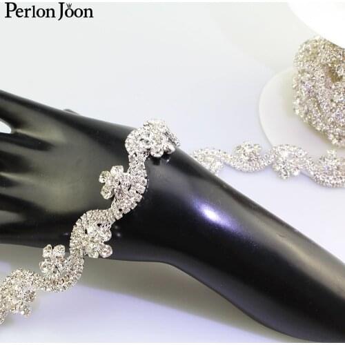 1 yard S-shaped crystal flower rhinestone trim decorative Plating silver crystal metal chain clothing accessories ML105