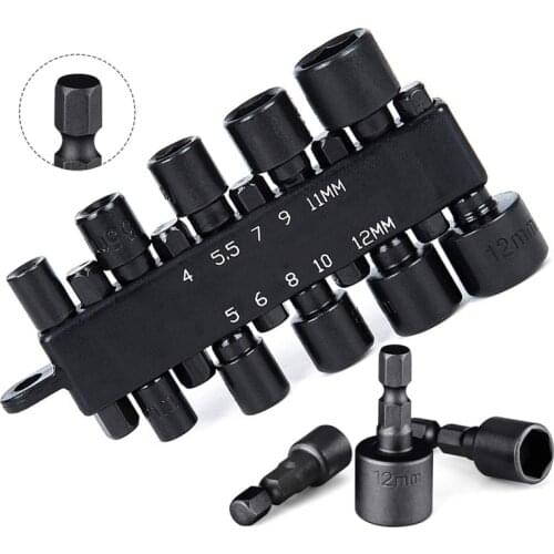 10Pcs Set HEX Socket Wrench Adapter Driver For Nut Removal 1/4" Hex Shank Metric Imperial Repair Tools Kit
