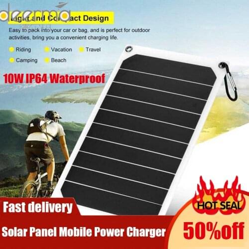 10W Solar Panel Mobile Power Charger IP64 Waterproof Solar Panel Mobile Power Charger 5V USB Powerful Charging
