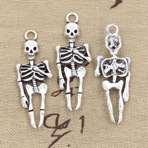 12pcs Charms Skeleton Man Halloween 41x15mm Antique Silver Color Pendants Making DIY Handmade Tibetan Silver Color Jewelry