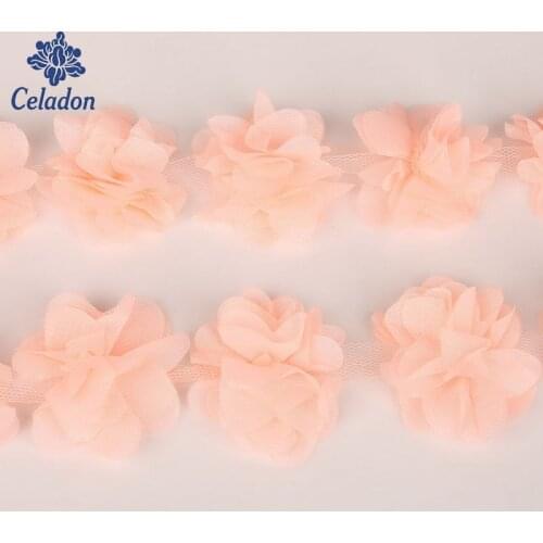 2yards 3D Chiffon Cluster Flowers Lace Dress Decoration Lace Applique Trimming Sewing Supplies