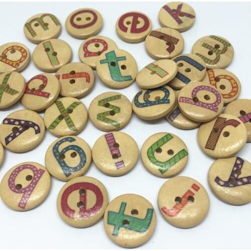200pcs "A - Z" Mixed Letters Alphabet Wooden Buttons 15mm NATURAL 2 Holes Sewing Button Scrapbooking