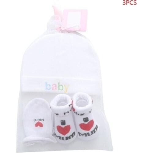 3 Pcs/set Cartoon Cotton Baby Boys Girls Hat and Gloves Infant Newborn Toddlers Bathing Gifts Cute Socks Cap Set 69HE
