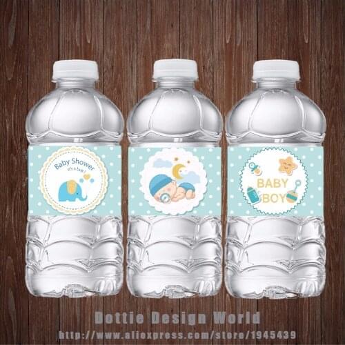20pcs Mint Polka Dot Boy Baby Shower Water Bottle Labels Waterproof Candy Bar Wrapper Sticker Birthday Party Decoration Supplier