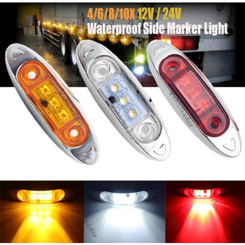 4/6/8/10x Waterproof 3LED 12V/24V Car Trailer Truck Clear Side Marker Light Indicator Lorry Turn Signal Lamp Red/Amber/White