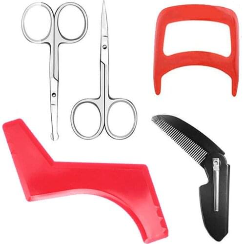 5PCS Beard Styling Beard Care Set Beard Shaping Template Comb Mustache Scissors Shaping Shaver Men Beard Trimming Tool Kits