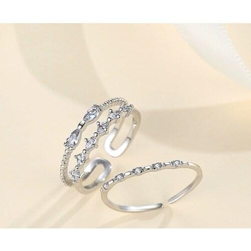 925 Sterling Silver Rings for Women Simple Zircon Finger Rings Open Design Adjustable Engagement Jewelry Girlfriend Gift