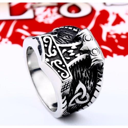 Beier 316L Stainless Steel Nordic Pagan Triskele Helm of Awe Aegishjalmur Futhark Viking Magic Stave Runic Amulet Ring LR563