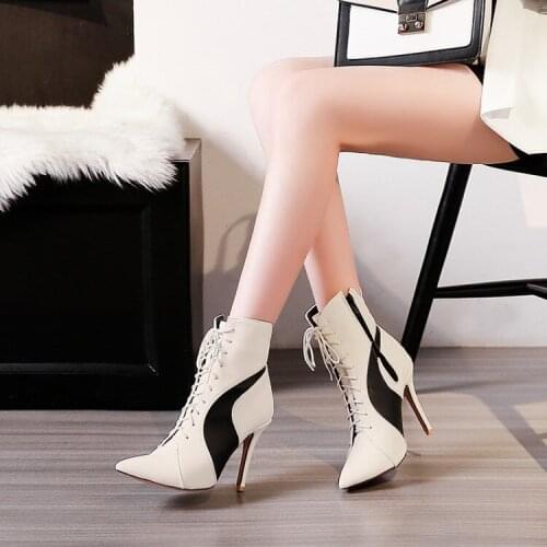 Big Size 11 12 13 14 15 16 Euro-American wind-tipped high heel front lace side zipper printed boots