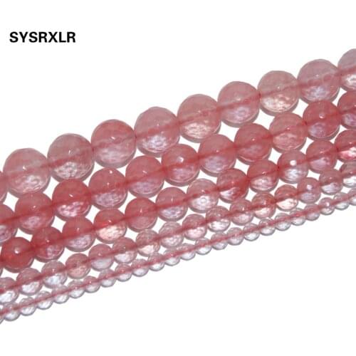 Free Shipping Faceted Natural Stone Pink Cherry Quartz Loose Beads For Jewelry Making Charm DIY Bracelet Necklace 4/6/8/10/12 MM