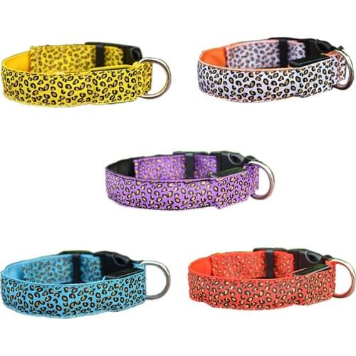 Yellow White Purple Blue Red Luminous Pet LED Luminous Pet Spots Fluorescent Luminous Leopard Dog Collar Articles