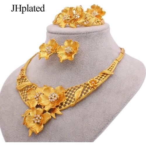 Dubai Jewelry sets 24K gold plated luxury African wedding gifts bridal bracelet necklace earrings ring jewellery set for women