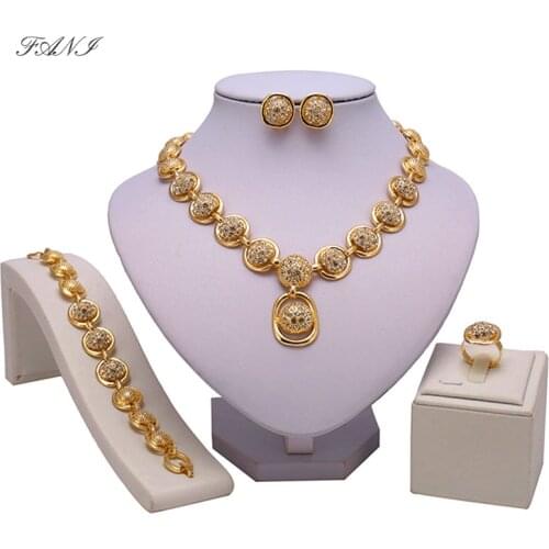 Fani 2018 quality statement jewelry set Dubai Gold Colorful jewelry Set Brand Wedding woman accessories jewelry set Wholesale