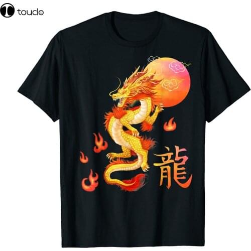 Asian Dragon And Sun Oriental Chinese Art T-Shirt Black S-5Xl