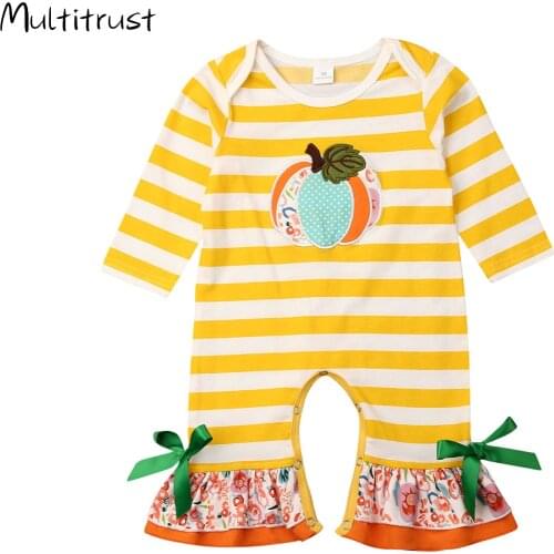 2020 Newborn Baby Girl Boy 0-24M Halloween Clothes Pumpkin Cotton Long Sleeve Romper Jumpsuit Outfits
