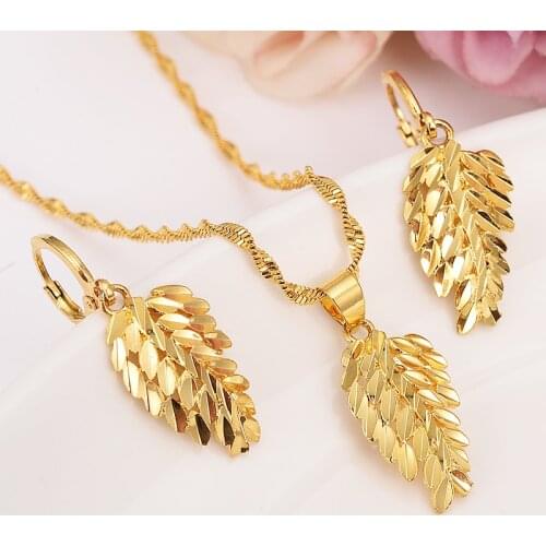 Bangrui african dubaii india arab Fashion Necklace Earring Set Women Party Gift Gold Color Leaf Necklace Earrings Jewelry Sets