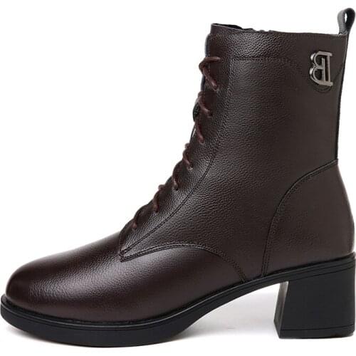Round Toe Chunky Heel Short Boots Lace-Up Solid Color Short Boots WomenS Platform Shoes