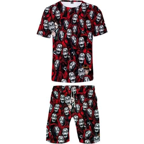 Popular La Casa De Papel Two Pieces Sets Men Boy Money Heist The House Of Paper T Shirt + Shorts Suit Summer Fast dry Oversized