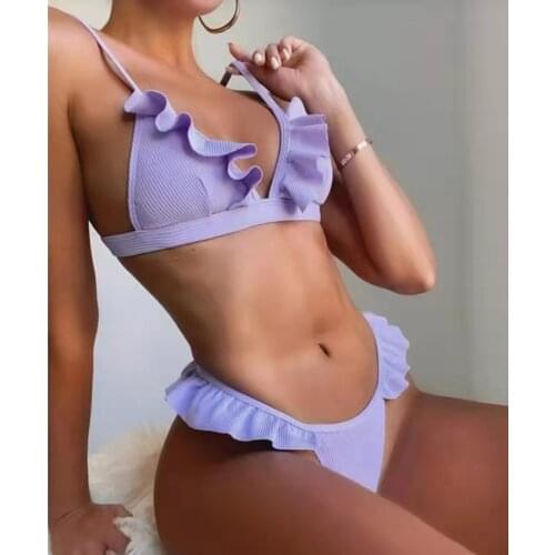 Summer New Split Bikini Solid Color Ruffled Swimwear Swimsuit Beachwear
