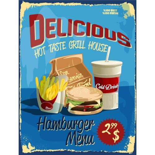 Restaurant Signs Movie Poster Vintage Retro Decor Fast Food Metal Plates Garden Decoration Out Door Sign Posters on the Wall